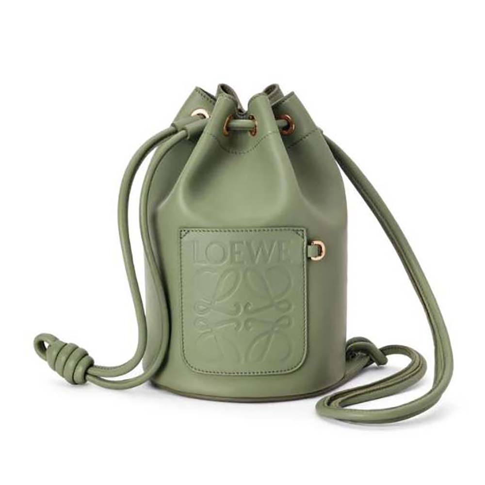 Front view of Loewe Women Small Sailor Bag in Nappa Calf-Lime with gold clasp