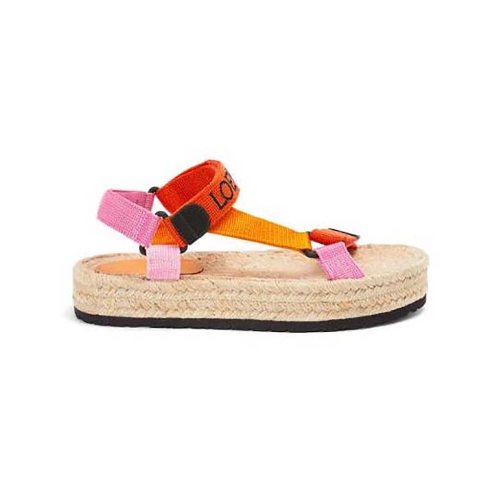 Side profile of Loewe Women Strappy Espadrille in Nylon-Orange