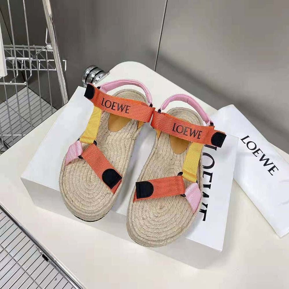 Close-up of adjustable ankle strap on Loewe espadrille sandal