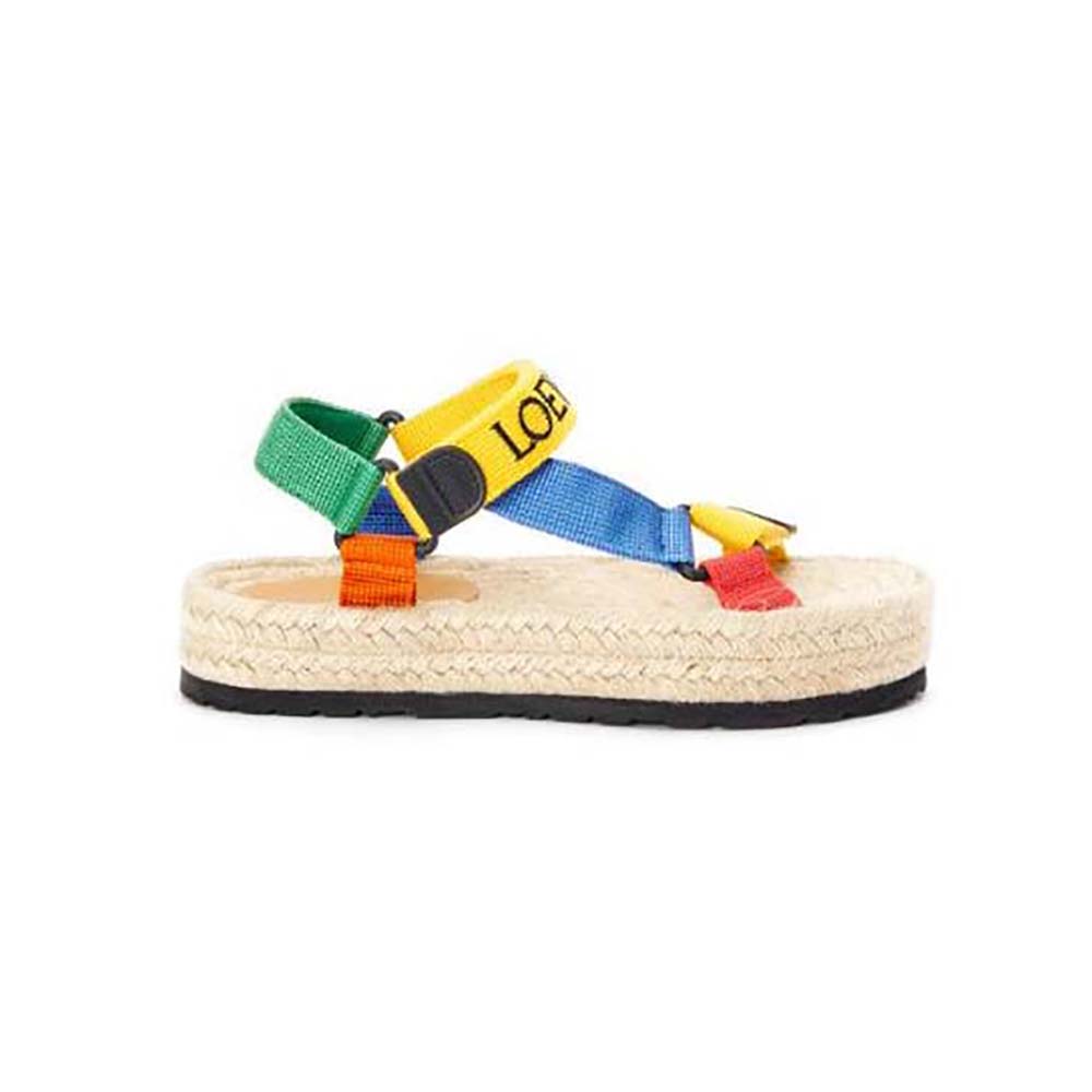 Side view of Loewe Women Strappy Espadrille in Nylon-Yellow showing espadrille sole