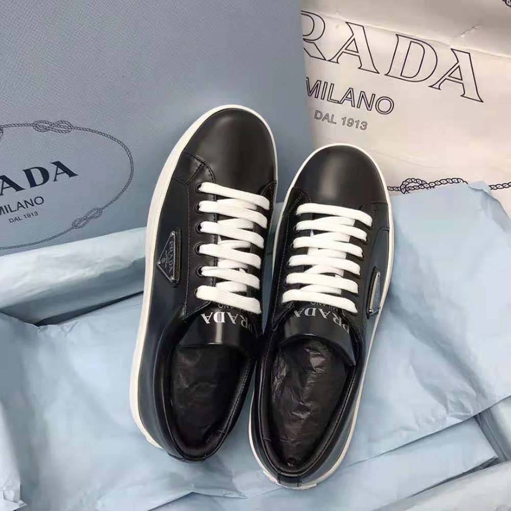 Prada Men Brushed Leather Sneakers-Black - image 5