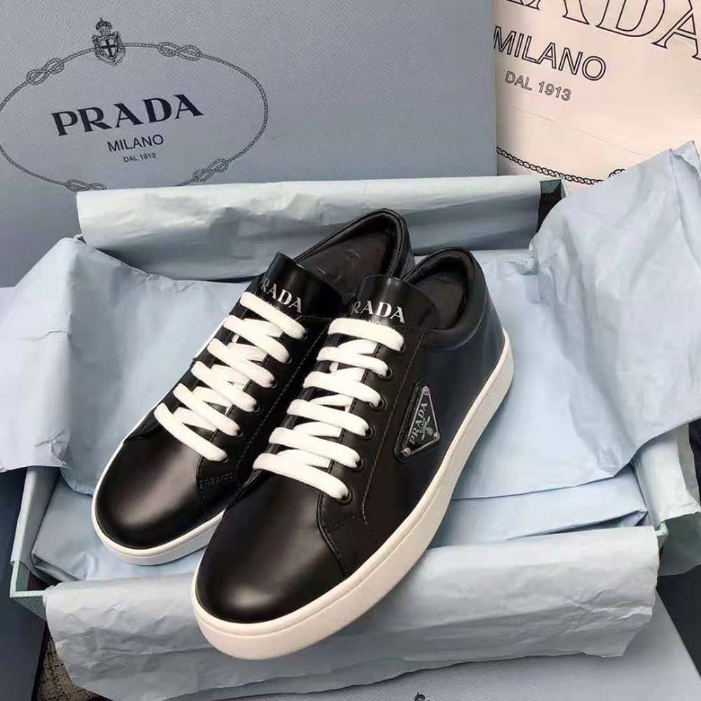 Prada Men Brushed Leather Sneakers-Black - image 4