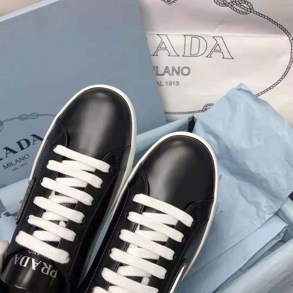 Prada Men Brushed Leather Sneakers-Black - image 9