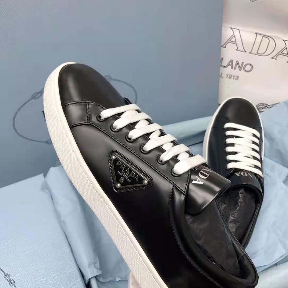 Prada Men Brushed Leather Sneakers-Black - image 8