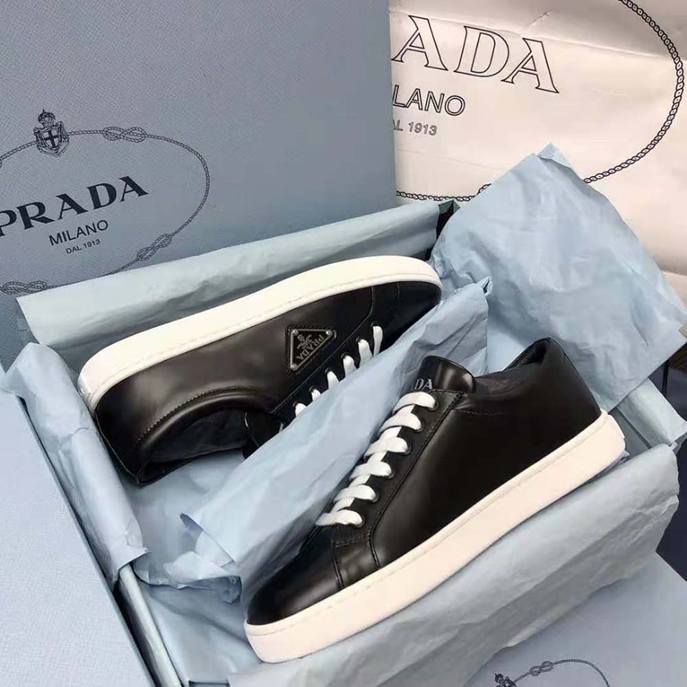 Prada Men Brushed Leather Sneakers-Black - image 7