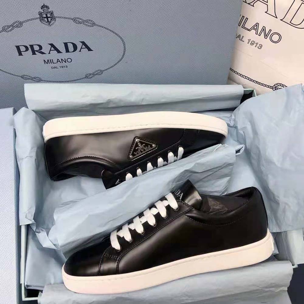 Prada Men Brushed Leather Sneakers-Black - image 6