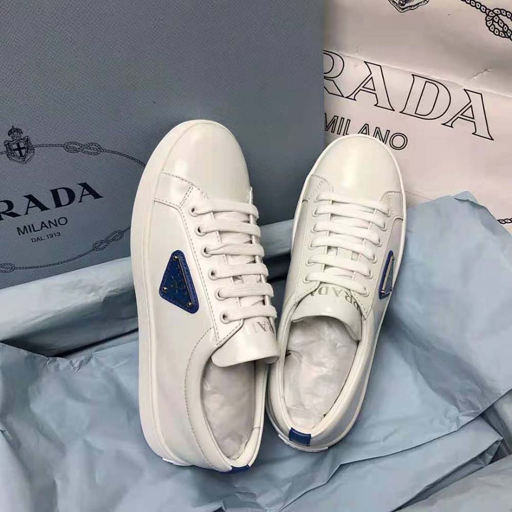 Prada Men Brushed Leather Sneakers-Blue - image 5