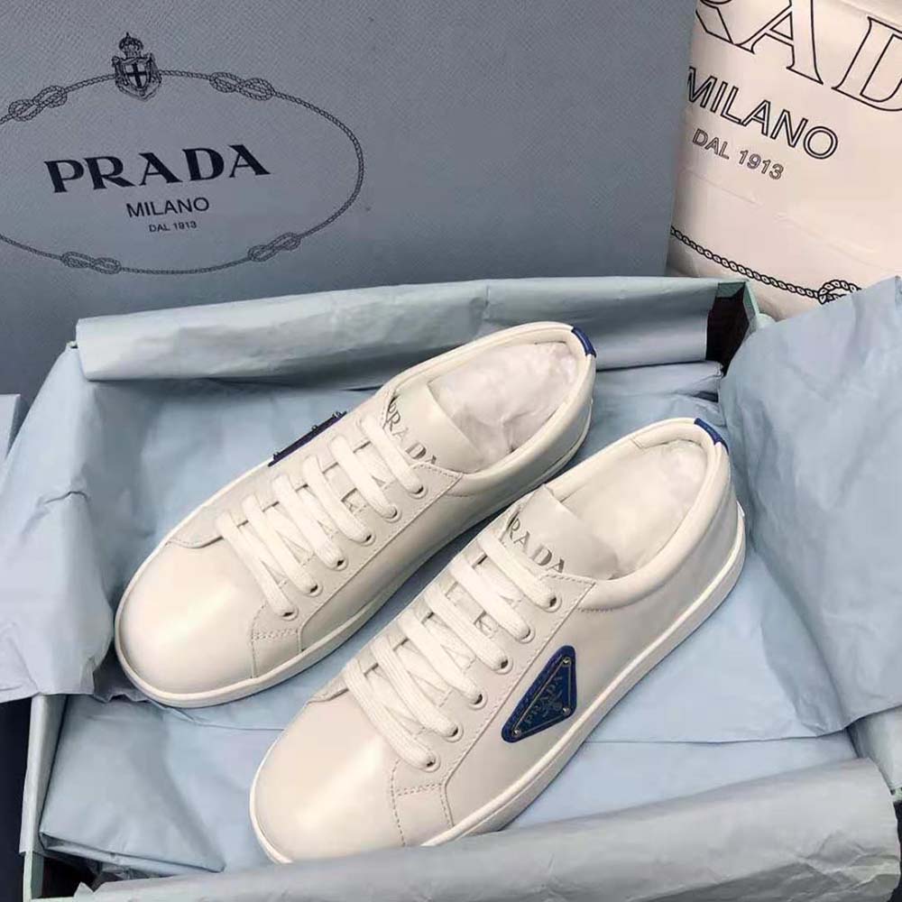 Prada Men Brushed Leather Sneakers-Blue - image 4