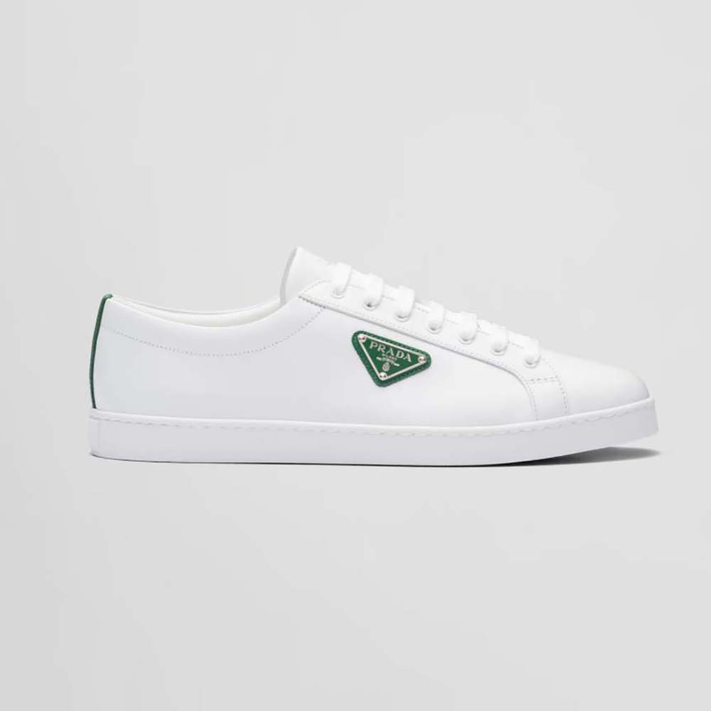 Side view of Prada Men Brushed Leather Sneakers-Green showing silhouette