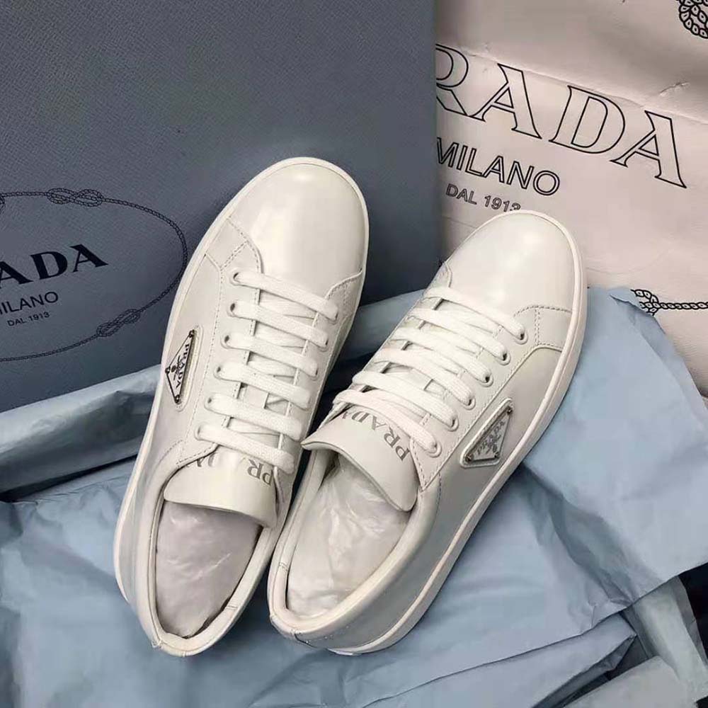 Prada Men Brushed Leather Sneakers-White - image 6