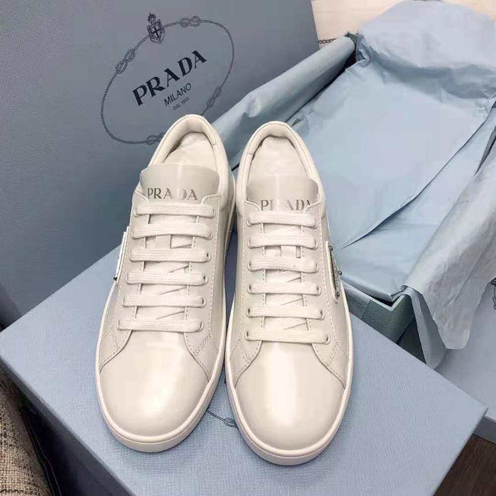 Prada Men Brushed Leather Sneakers-White - image 5