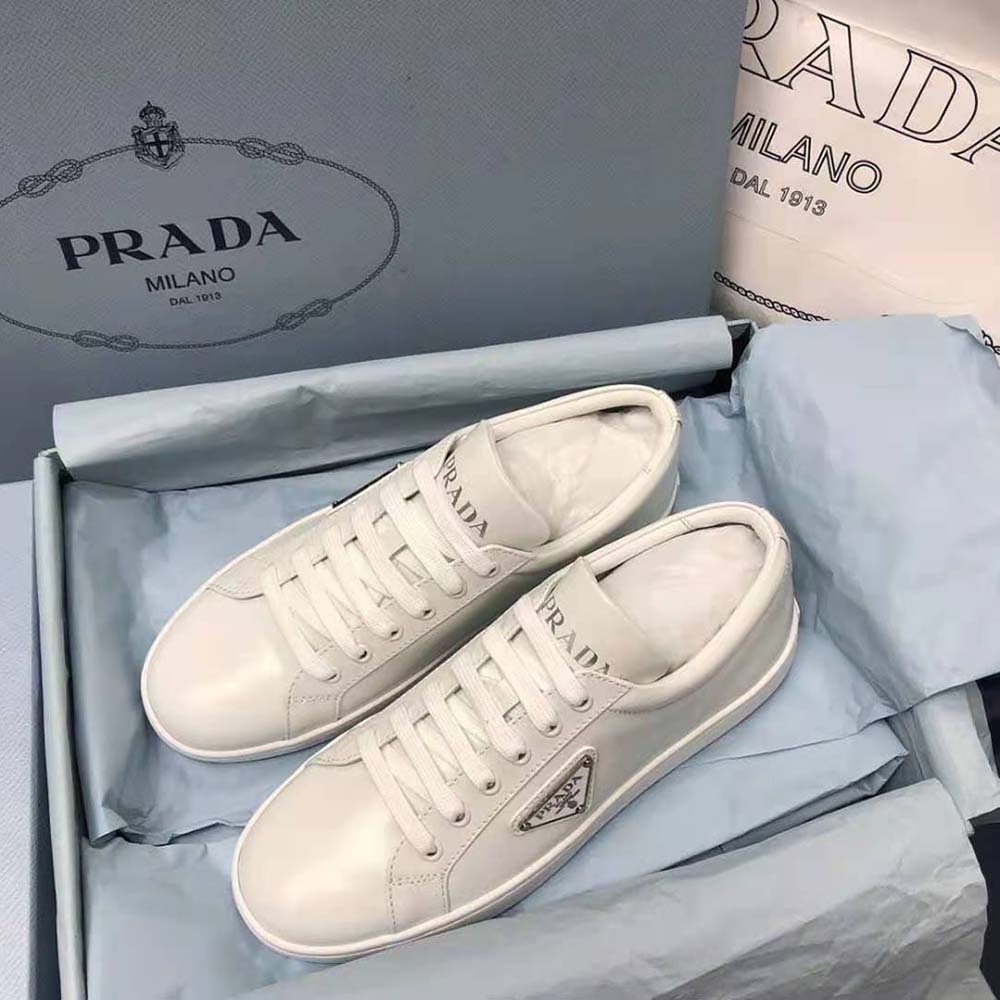 Prada Men Brushed Leather Sneakers-White - image 4