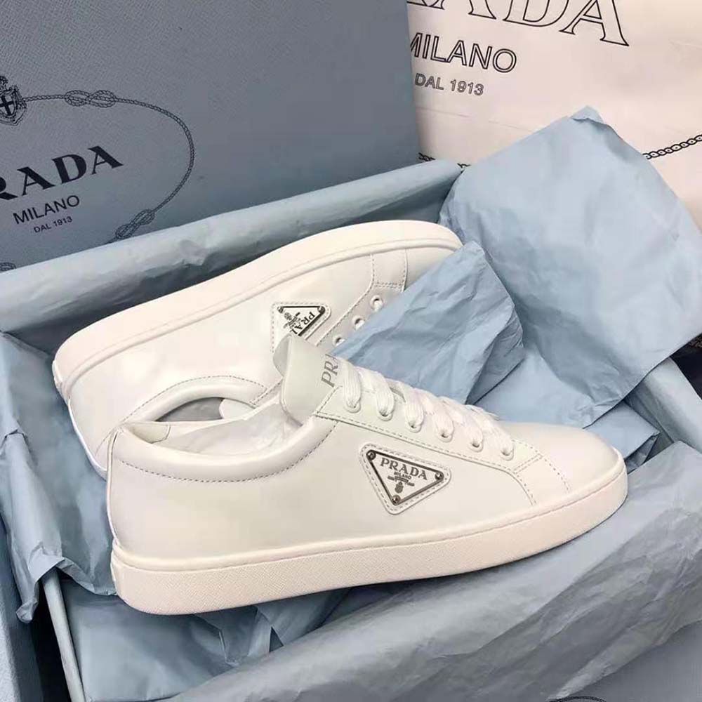 Prada Men Brushed Leather Sneakers-White - image 7