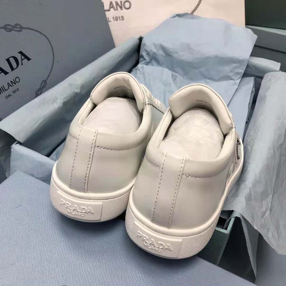 Prada Men Brushed Leather Sneakers-White - image 8