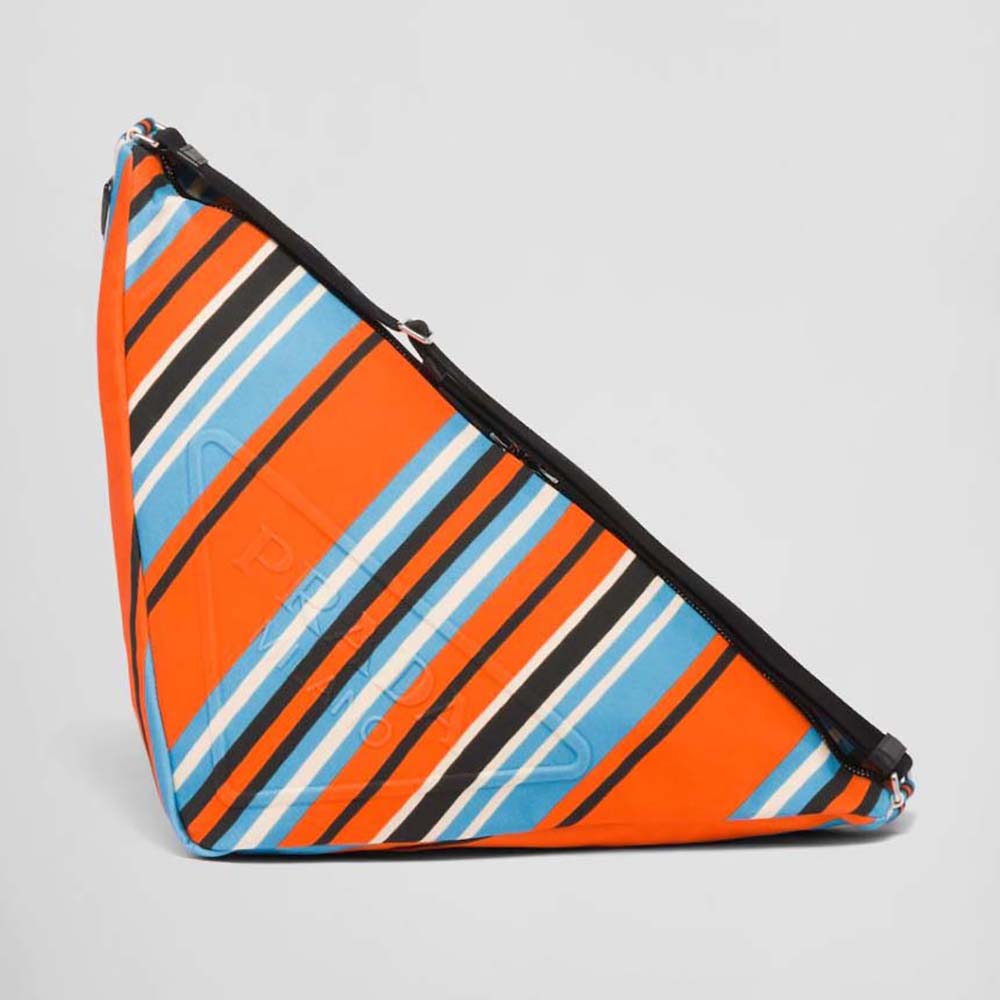 Front view of Prada Men Printed Canvas Prada Triangle Bag-Orange showing logo