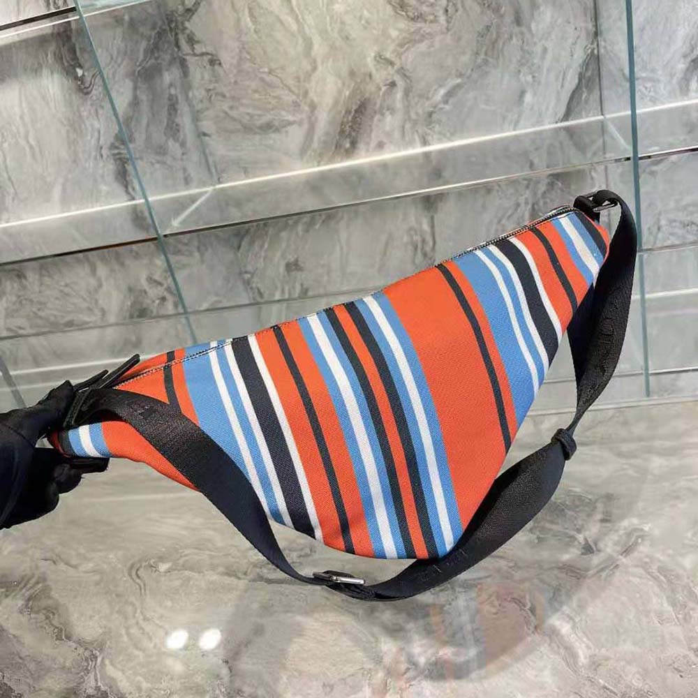 Side angle of Prada Men Printed Canvas Prada Triangle Bag-Orange with zipper