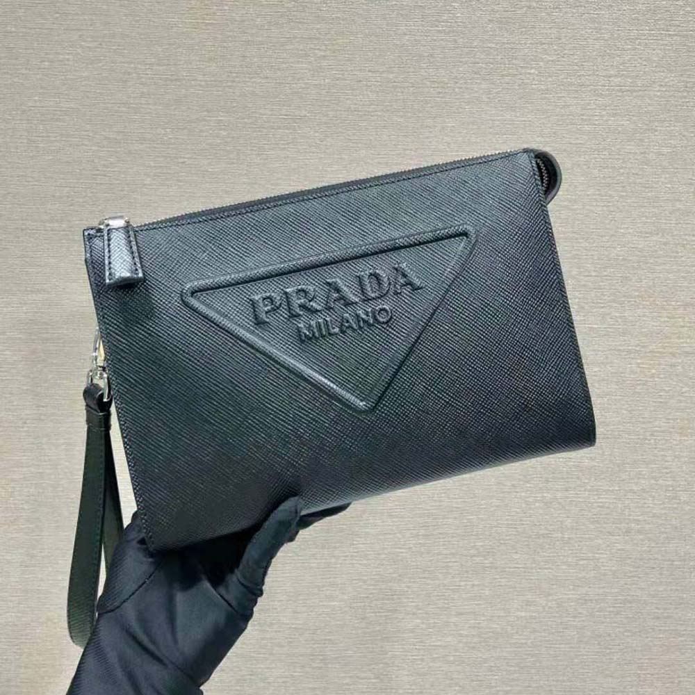 Prada Men Saffiano Leather Pouch-Black - image 4