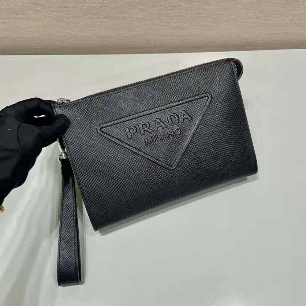 Prada Men Saffiano Leather Pouch-Black - image 6