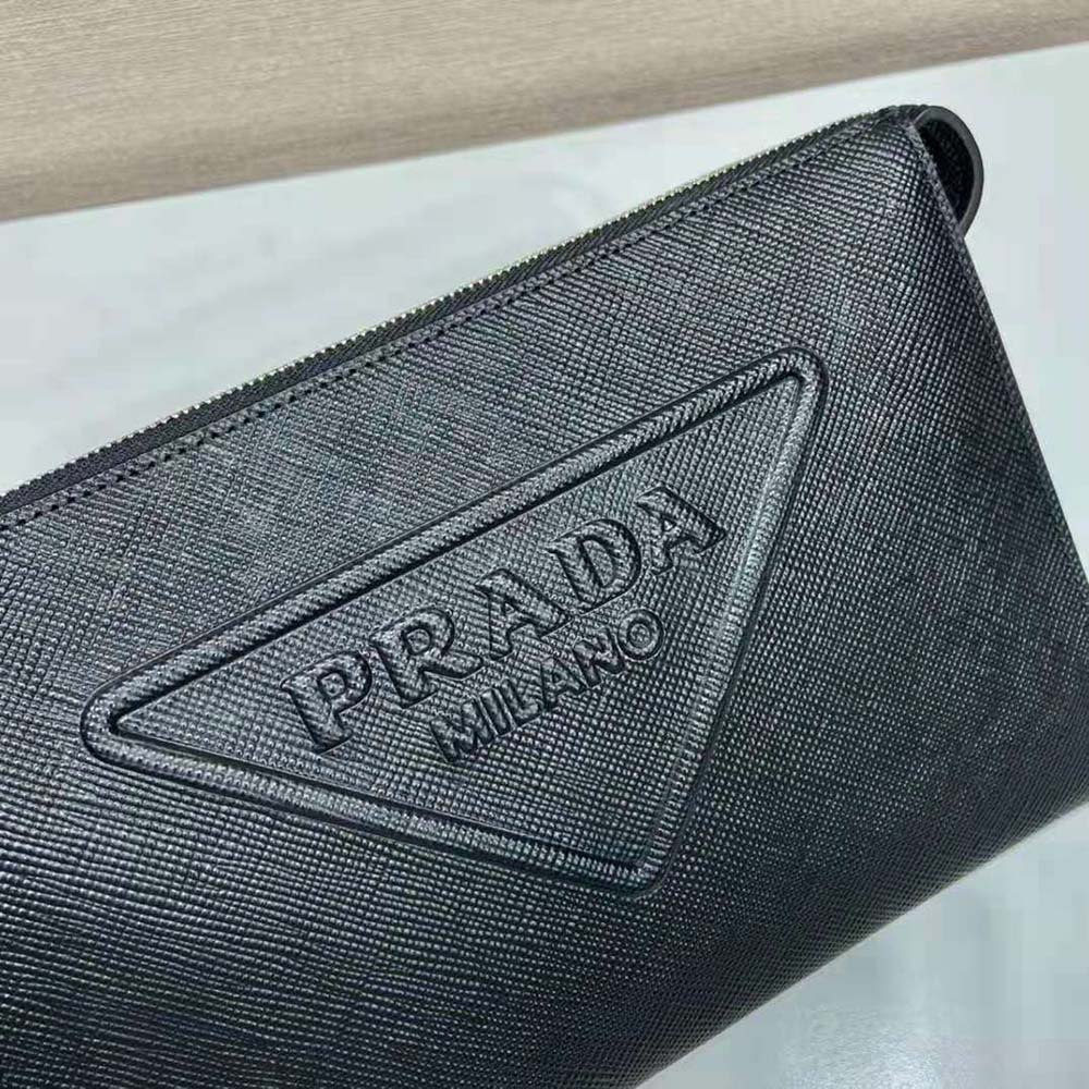 Prada Men Saffiano Leather Pouch-Black - image 9