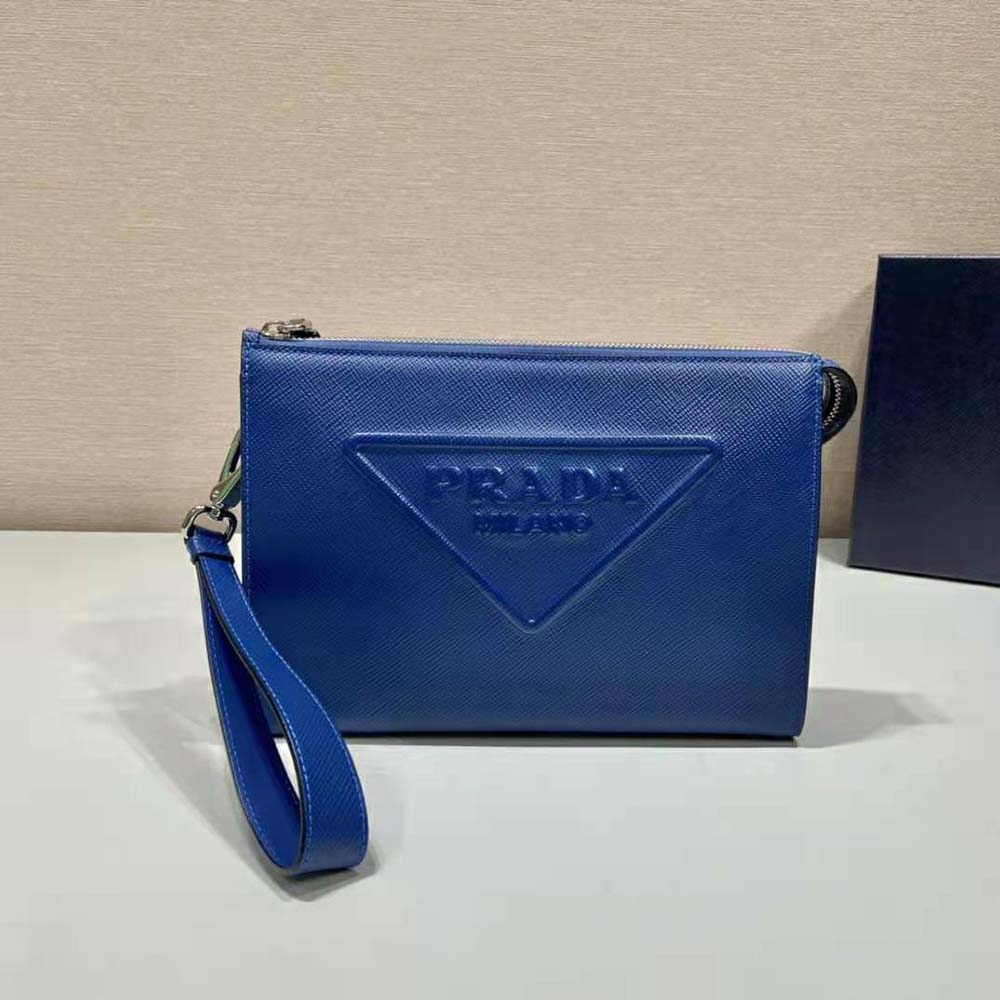 Prada Men Saffiano Leather Pouch-Navy - image 4