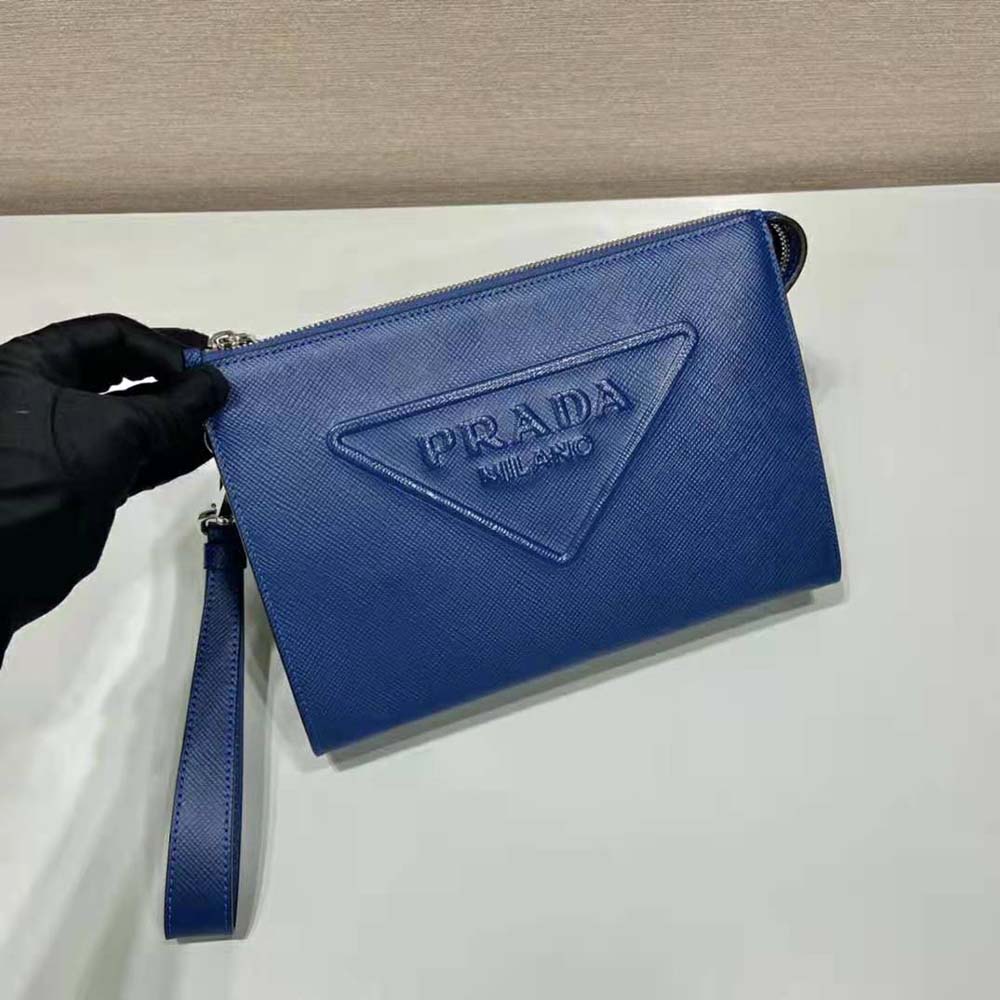 Prada Men Saffiano Leather Pouch-Navy - image 5