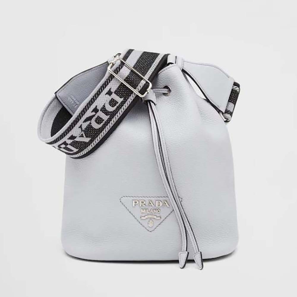 Front view of Prada Women Leather Bucket Bag with A Soft Silhouette-Blue