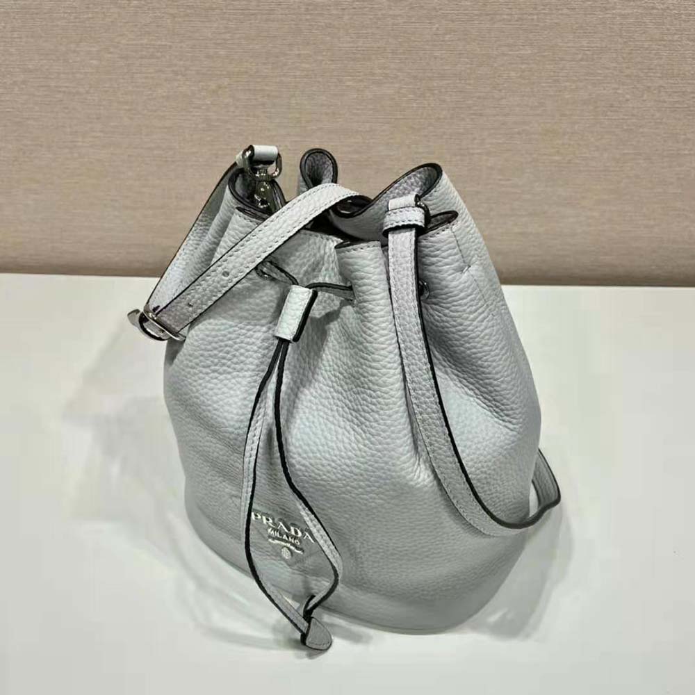 Prada Women Leather Bucket Bag with A Soft Silhouette-Blue - image 5