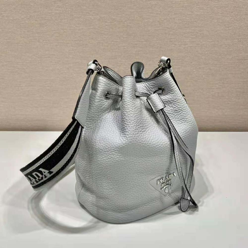 Prada Women Leather Bucket Bag with A Soft Silhouette-Blue - image 4