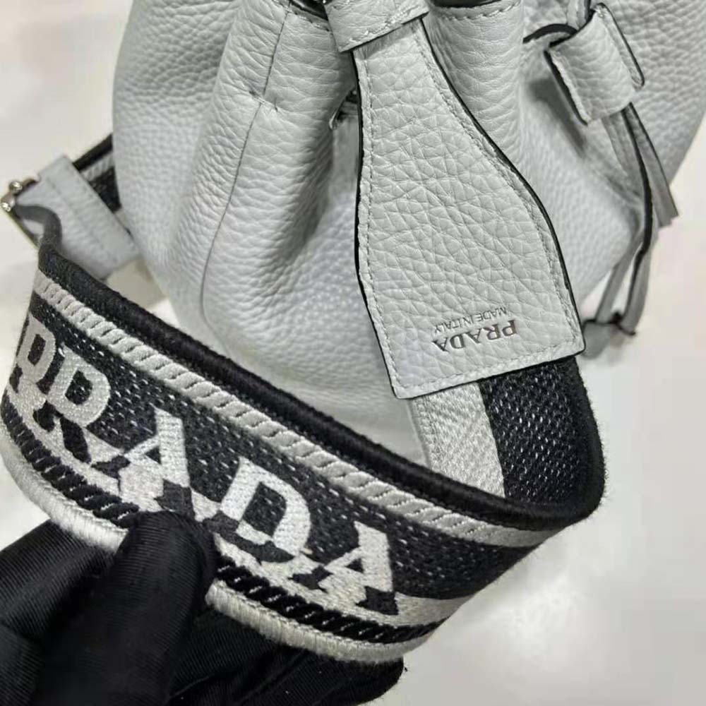 Prada Women Leather Bucket Bag with A Soft Silhouette-Blue - image 7