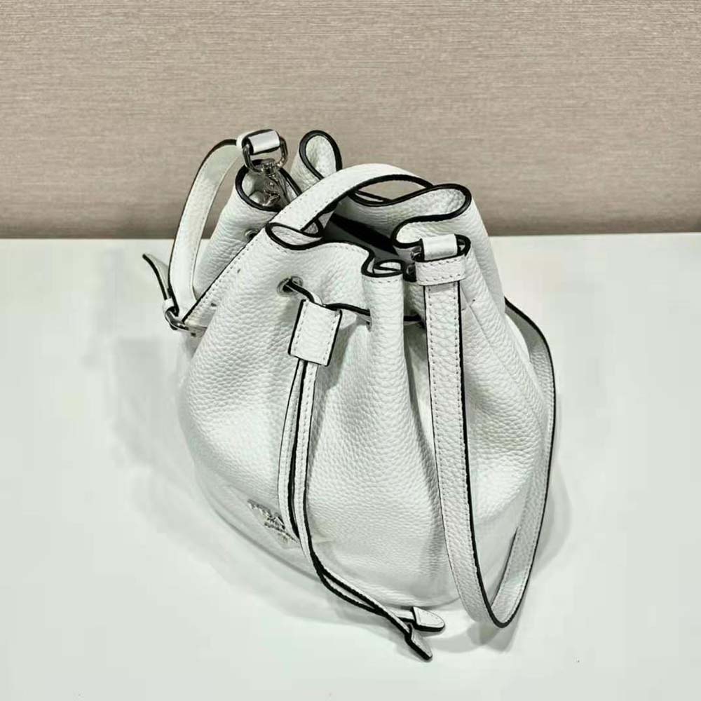 Prada Women Leather Bucket Bag with A Soft Silhouette-White - image 4