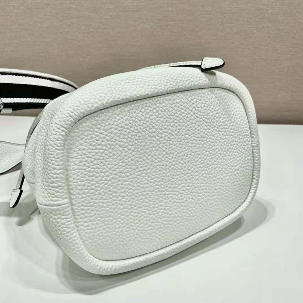 Prada Women Leather Bucket Bag with A Soft Silhouette-White - image 5