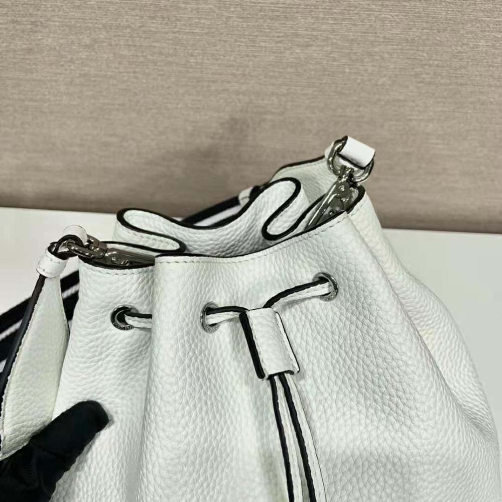 Prada Women Leather Bucket Bag with A Soft Silhouette-White - image 7