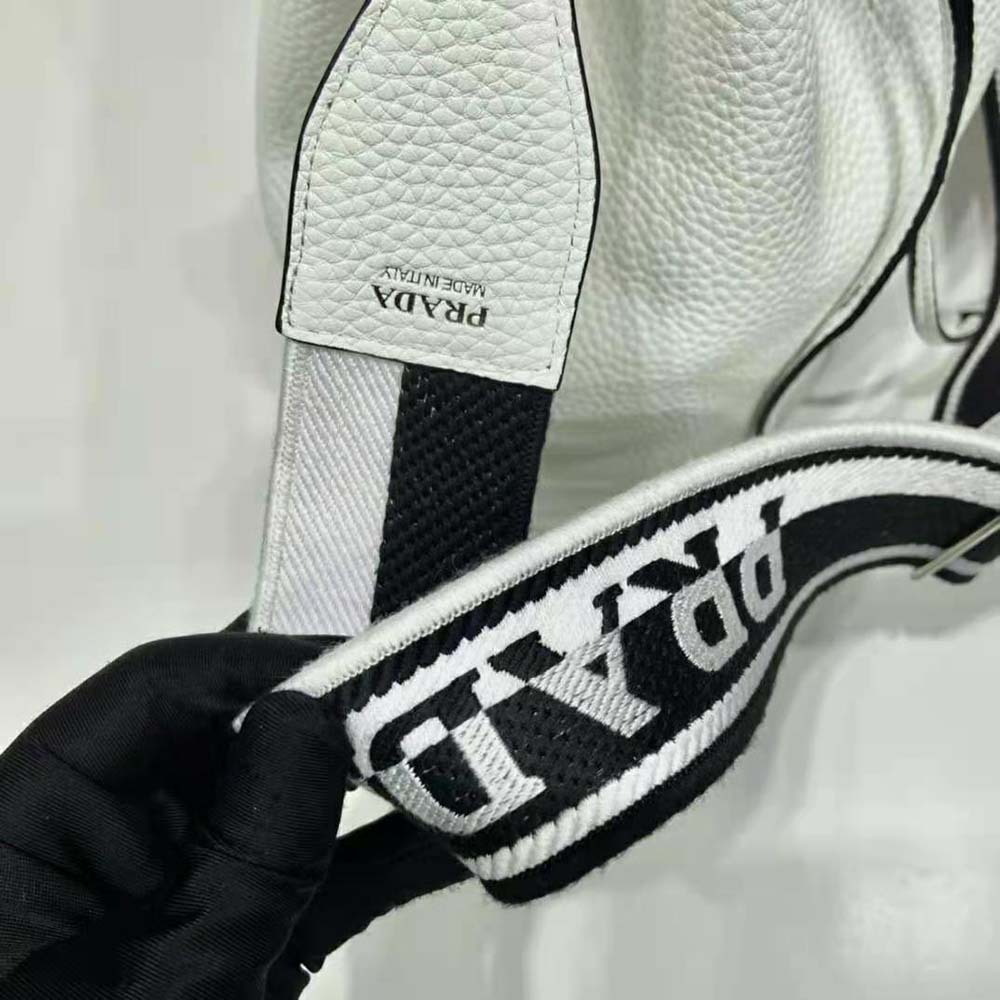 Prada Women Leather Bucket Bag with A Soft Silhouette-White - image 6