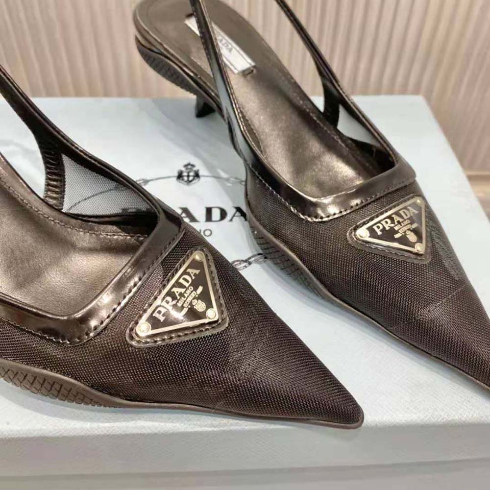 Prada Women Mesh Fabric Slingback Pumps-Black - image 7