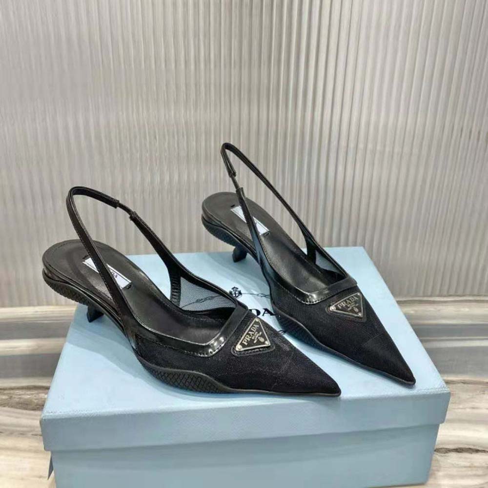 Prada Women Mesh Fabric Slingback Pumps-Black - image 4