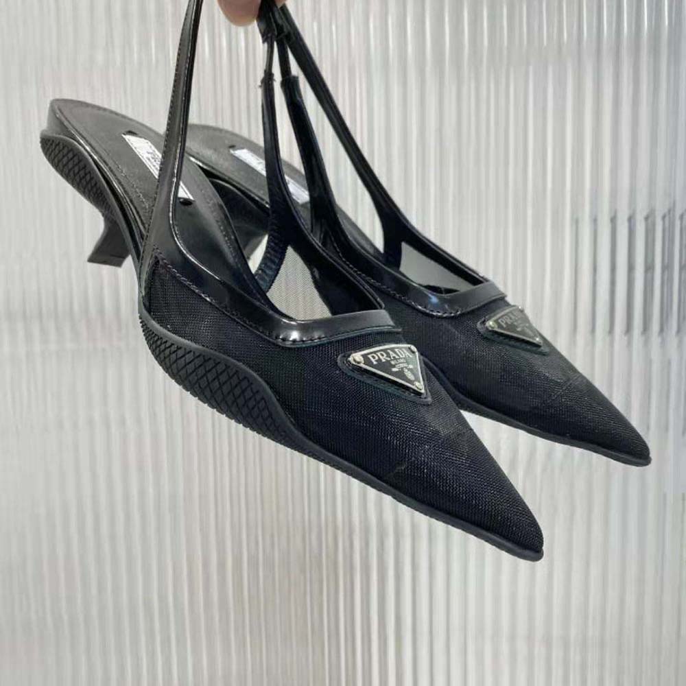 Prada Women Mesh Fabric Slingback Pumps-Black - image 6