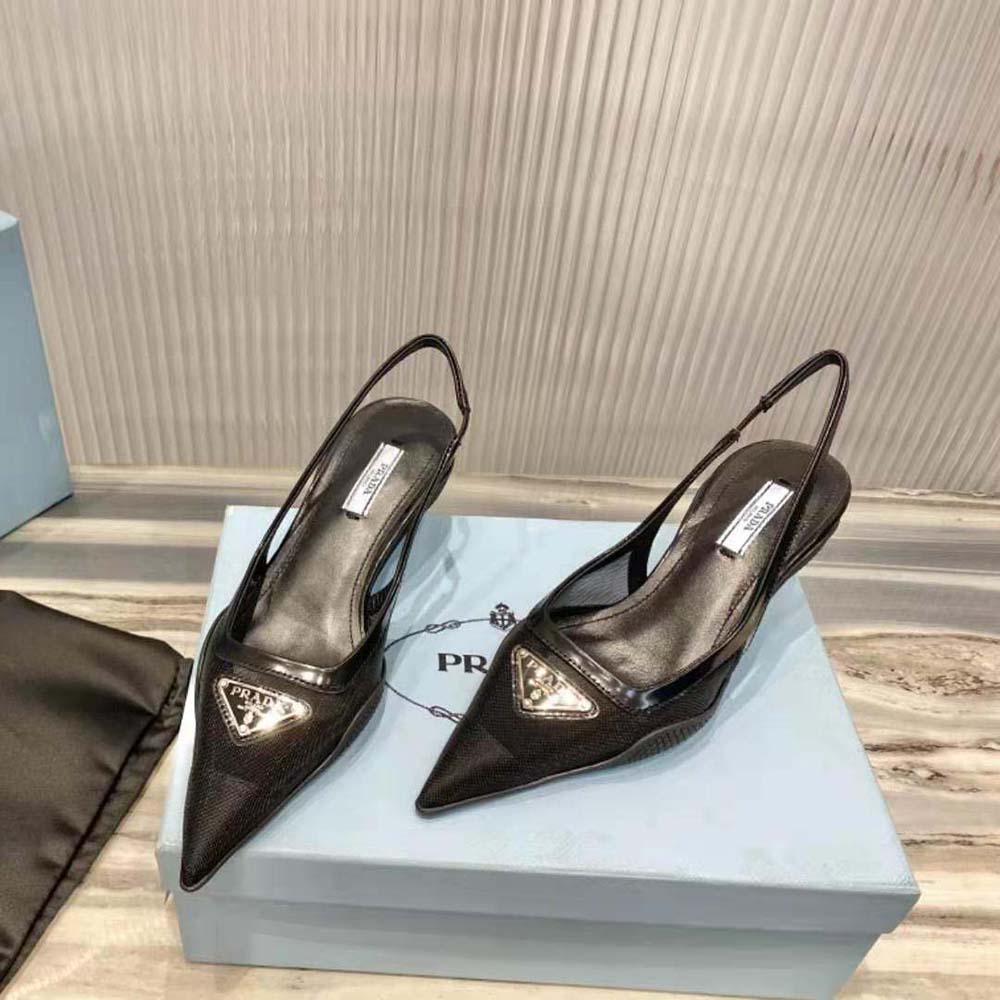 Prada Women Mesh Fabric Slingback Pumps-Black - image 5