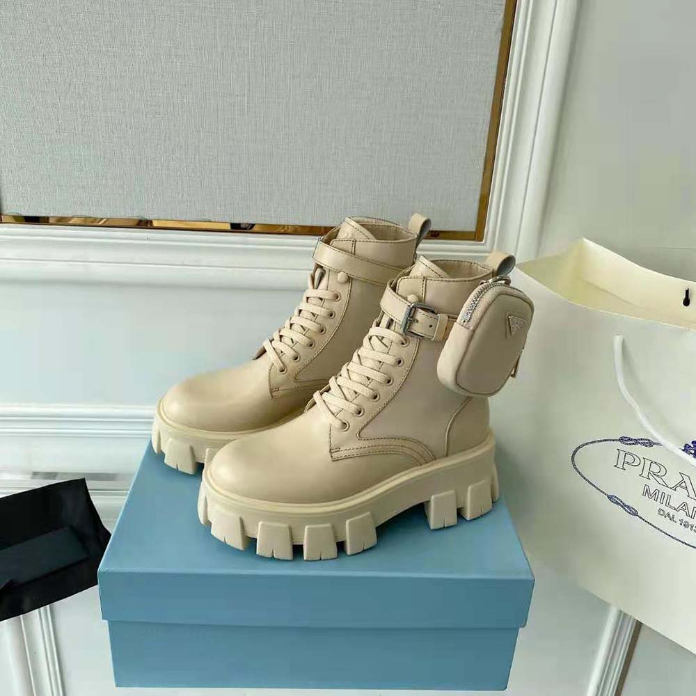 Prada Women Monolith Leather and Nylon Fabric Boots - image 4