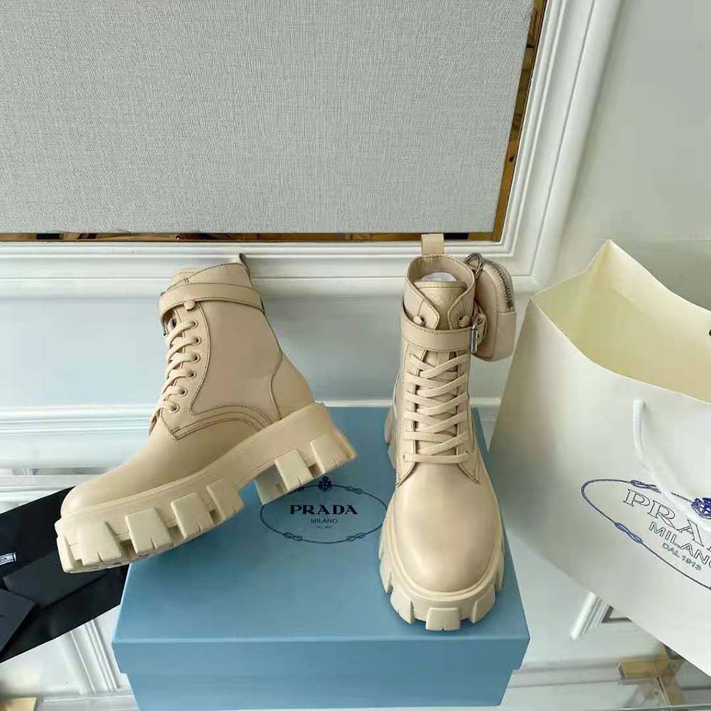 Prada Women Monolith Leather and Nylon Fabric Boots - image 5