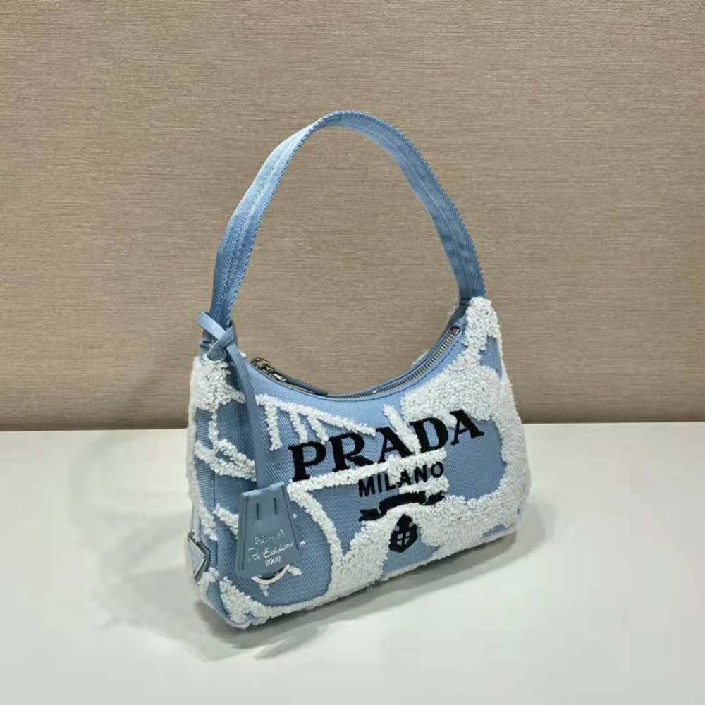 Prada Women Re-Edition 2000 Embroidered Drill Mini Bag-Blue - image 4