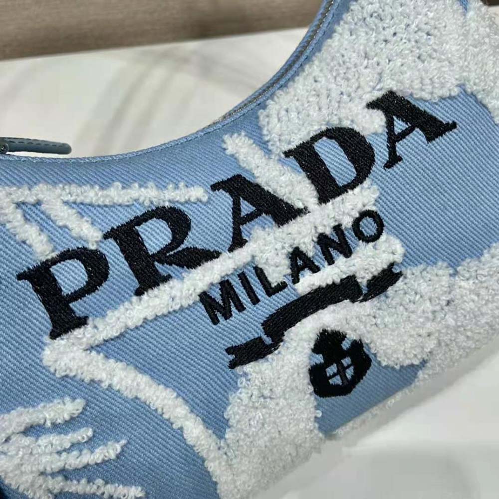 Prada Women Re-Edition 2000 Embroidered Drill Mini Bag-Blue - image 9