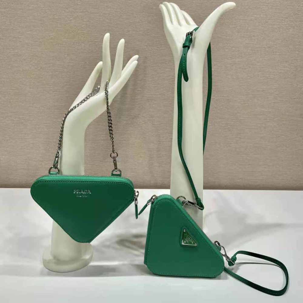 Close-up of green saffiano leather texture on Prada Women Mini Pouch