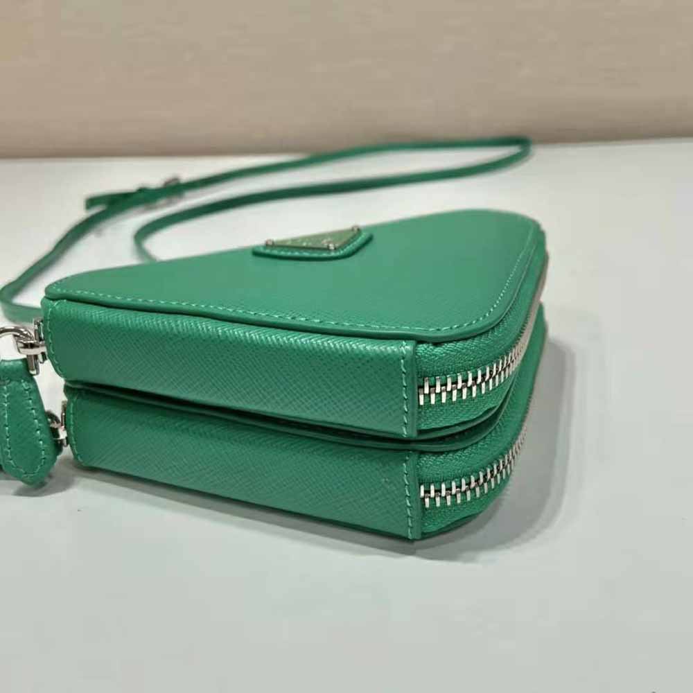 Prada Women Saffiano Leather Mini Pouch-Green - image 7