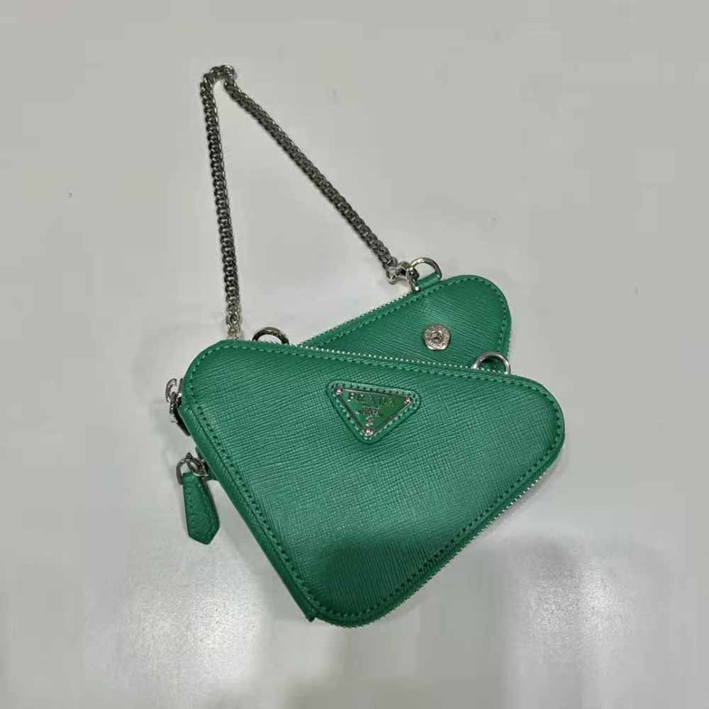 Prada Women Saffiano Leather Mini Pouch-Green - image 4