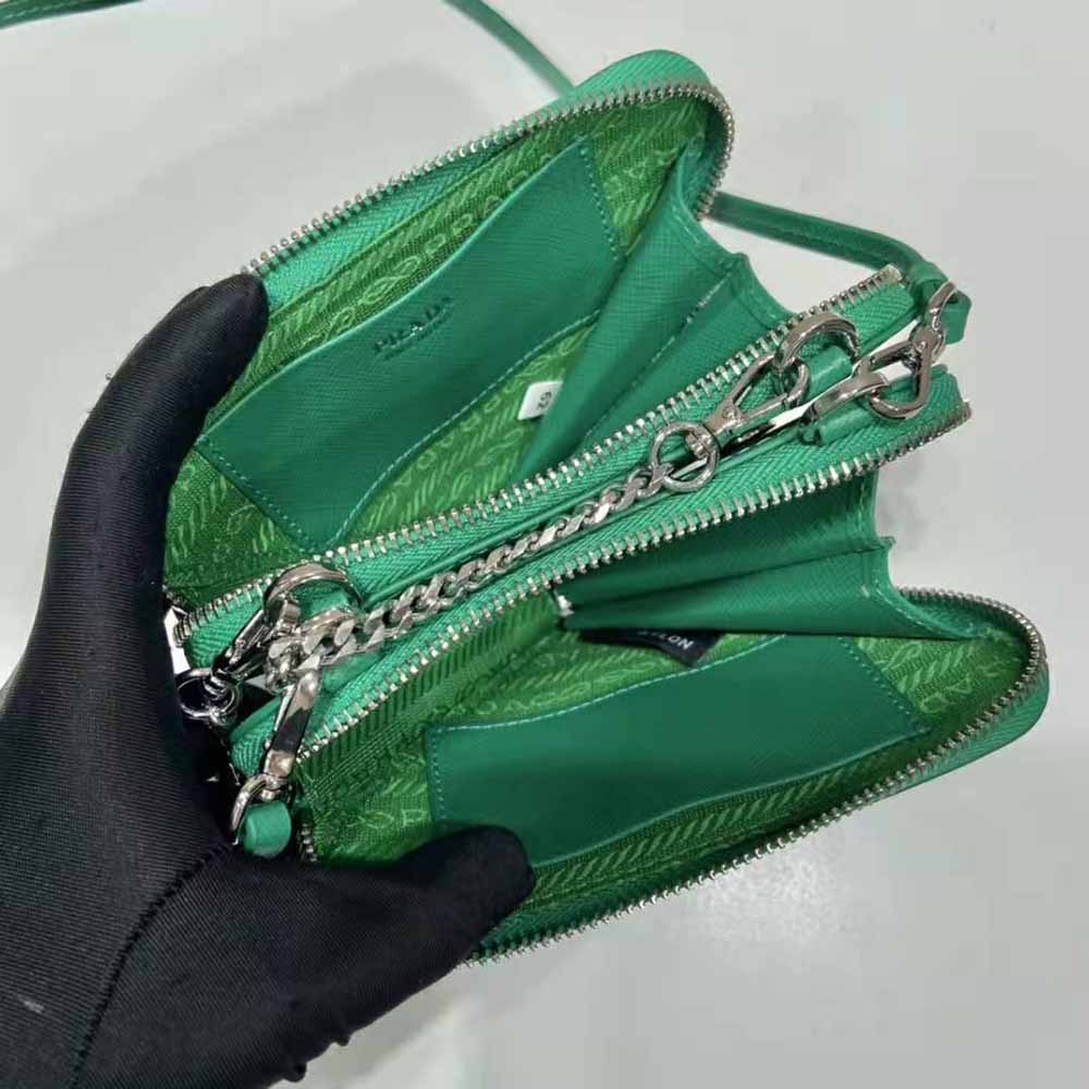 Prada Women Saffiano Leather Mini Pouch-Green - image 9