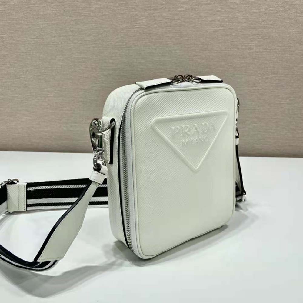 Prada Men Saffiano Leather Shoulder Bag with Sleek-White - image 4