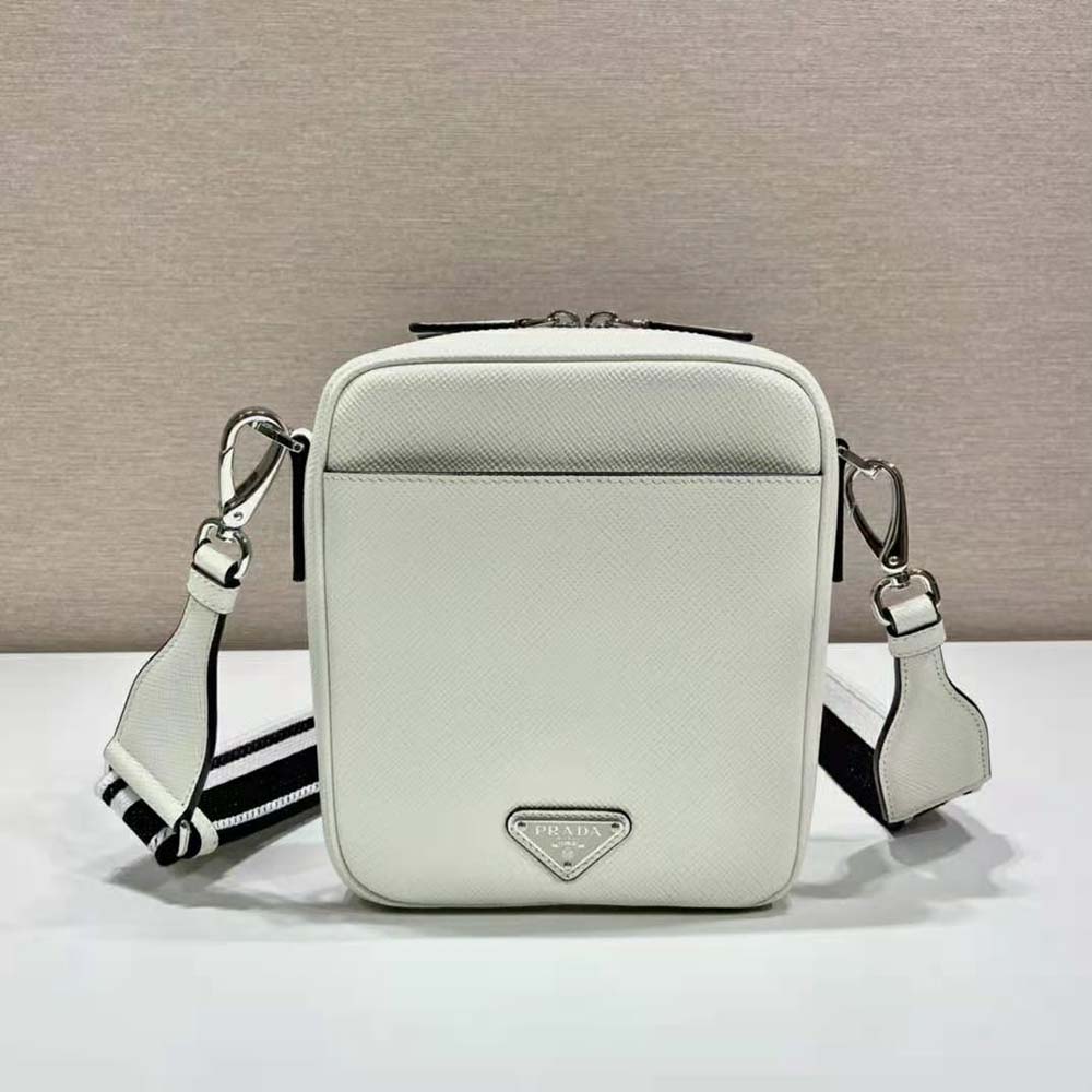 Prada Men Saffiano Leather Shoulder Bag with Sleek-White - image 5