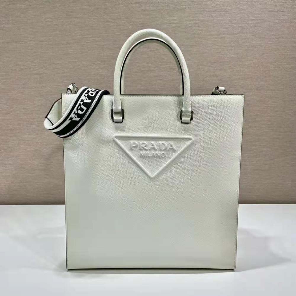 Close-up of textured Saffiano leather on Prada Women Saffiano Leather Tote Bag