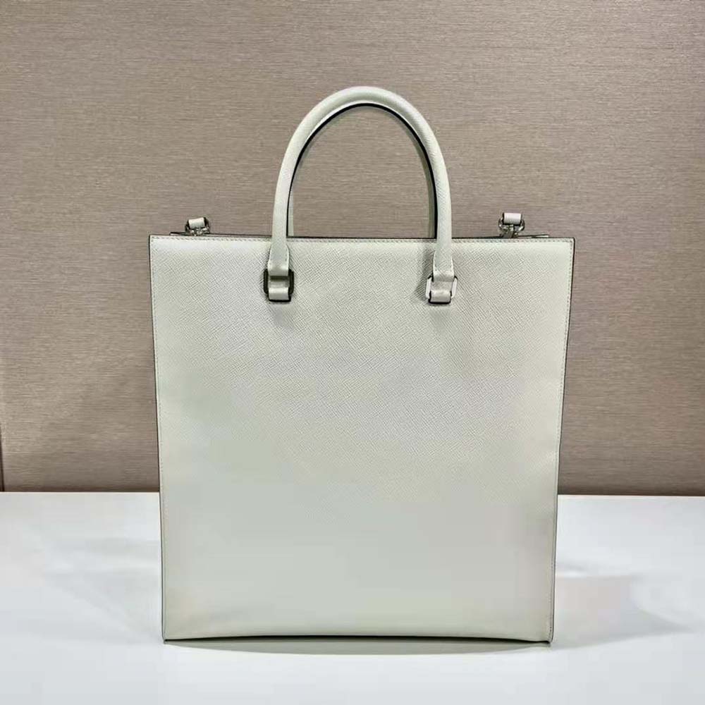 Side angle showing spacious silhouette of Prada Women Saffiano Leather Tote Bag