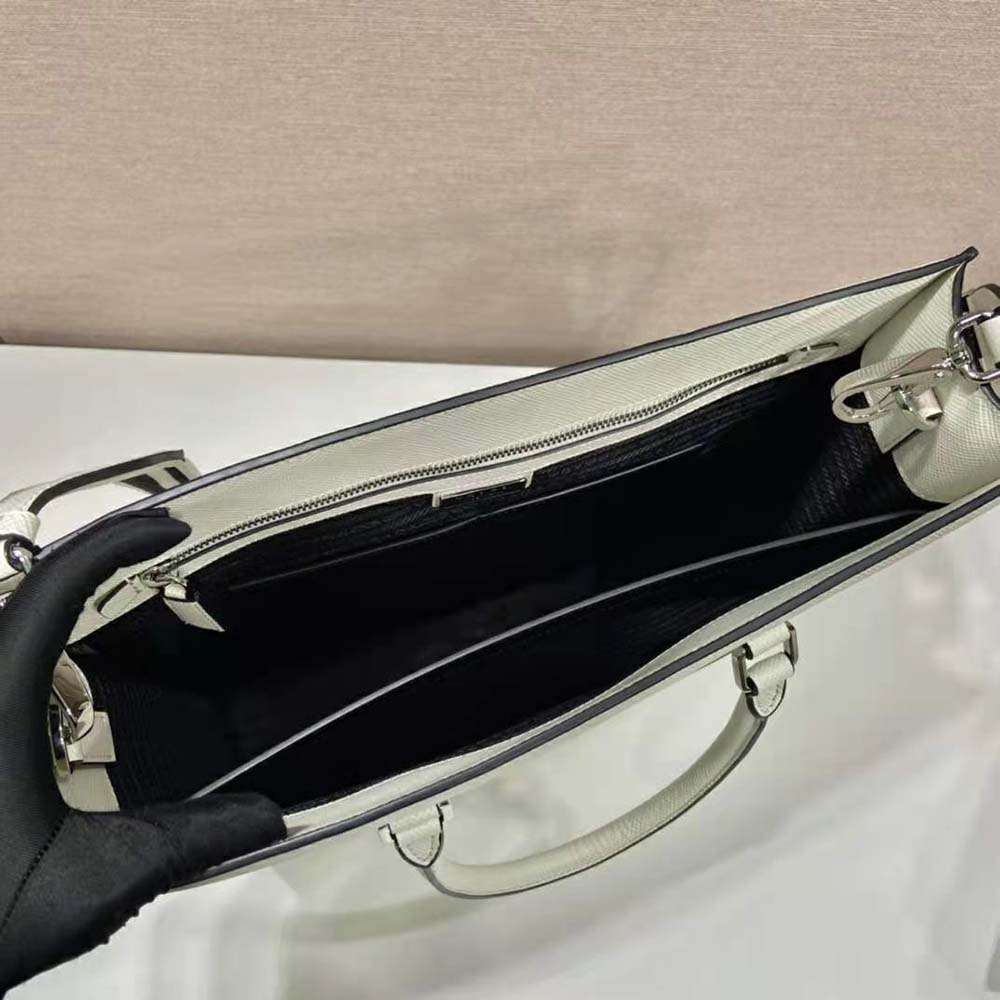 Prada Women Saffiano Leather Tote Bag with Sleek-White - image 9
